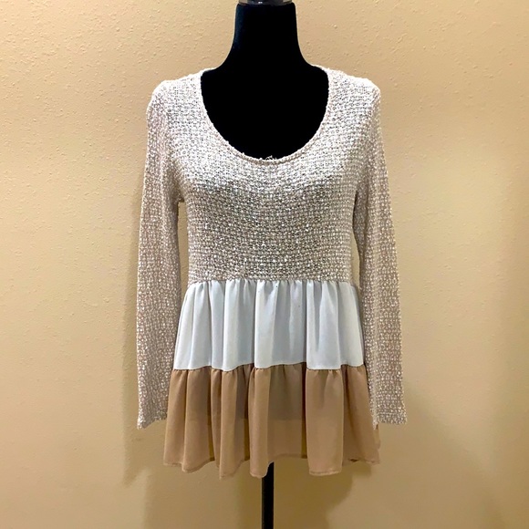 ENTRO color block sweater tunic tan/cream. Size Small - Picture 1 of 6